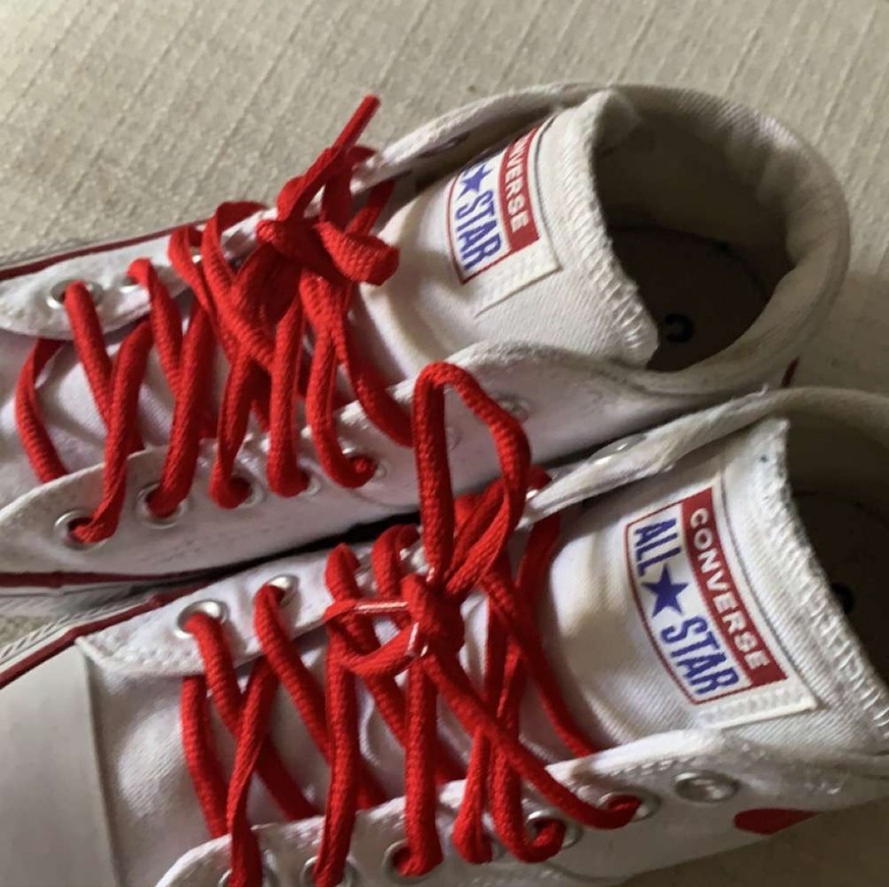 White & Red Heart Converse